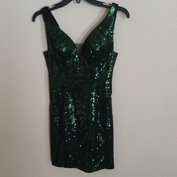 Envious Dark Green Sequin Cocktail Dress - Picture 7 of 10